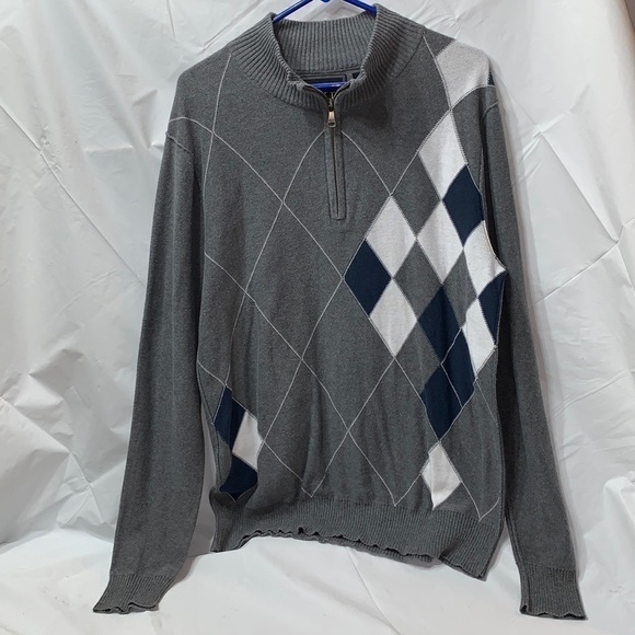 BKE Grey Blue and White Argile Quarter Zip Cotton Sweater Long Sleeve size L - Picture 1 of 4